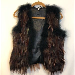 Topshop 4 Feather Brown Feather Vest Gilet BOHO